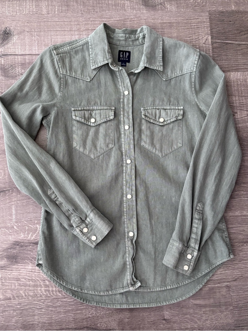 GAP Sage Green Denim Button-Up Shirt